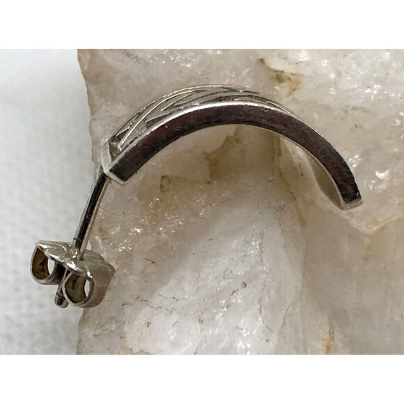 Vintage ZAC Geometric Pattern Curved Earrings Sterling 925 Silver 5.7g Boho‎ - Picture 5 of 6
